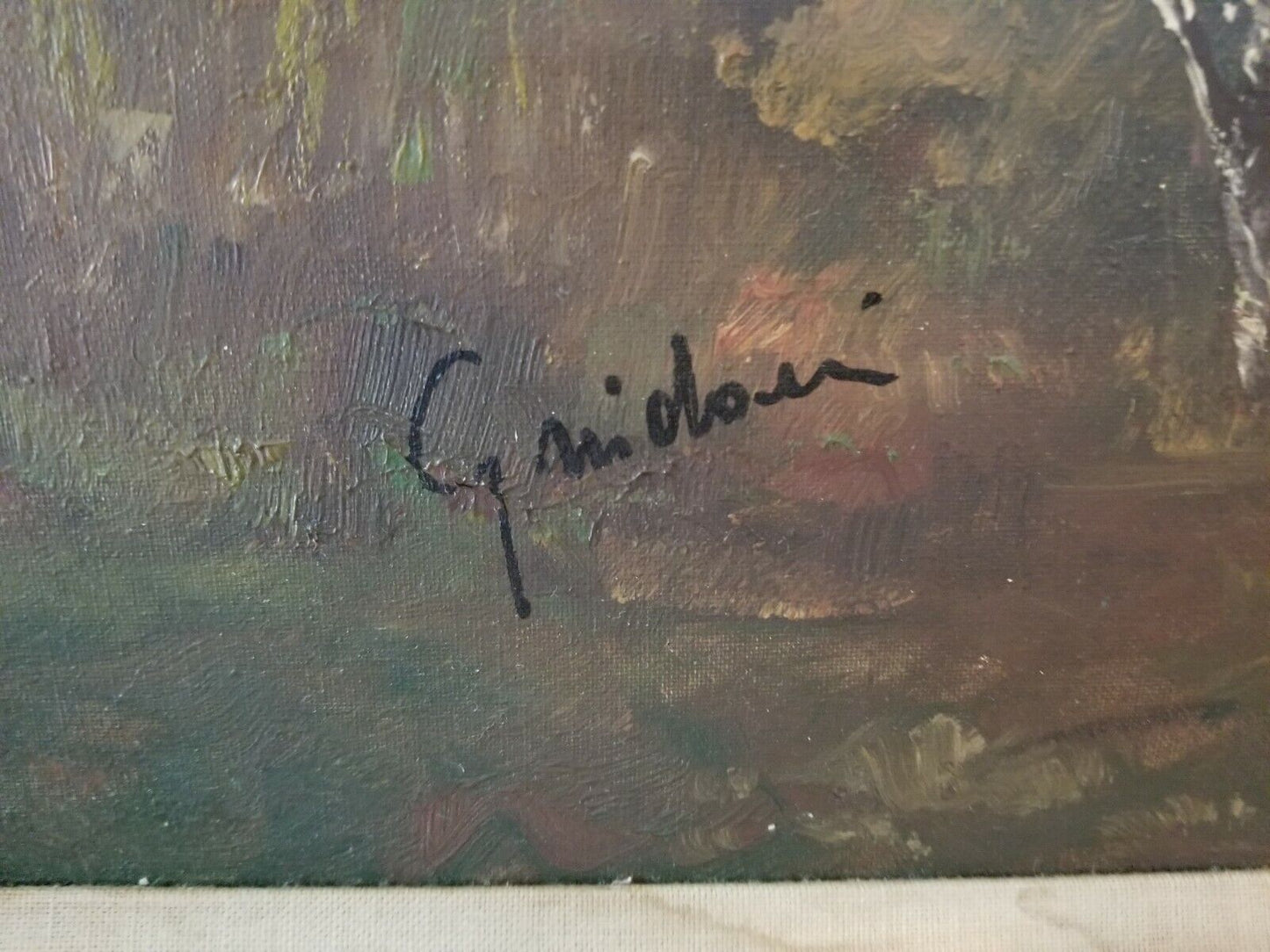 Wonderful Mid Century Artist Signed Italian Lakeside Landscape Oil Painting