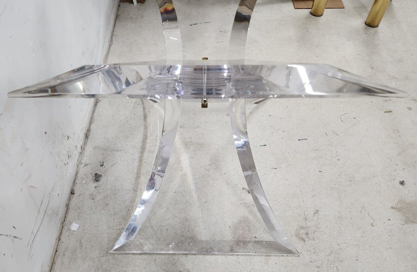 MCM Lucite Dining Table With Glass Signed by Lion In Frost