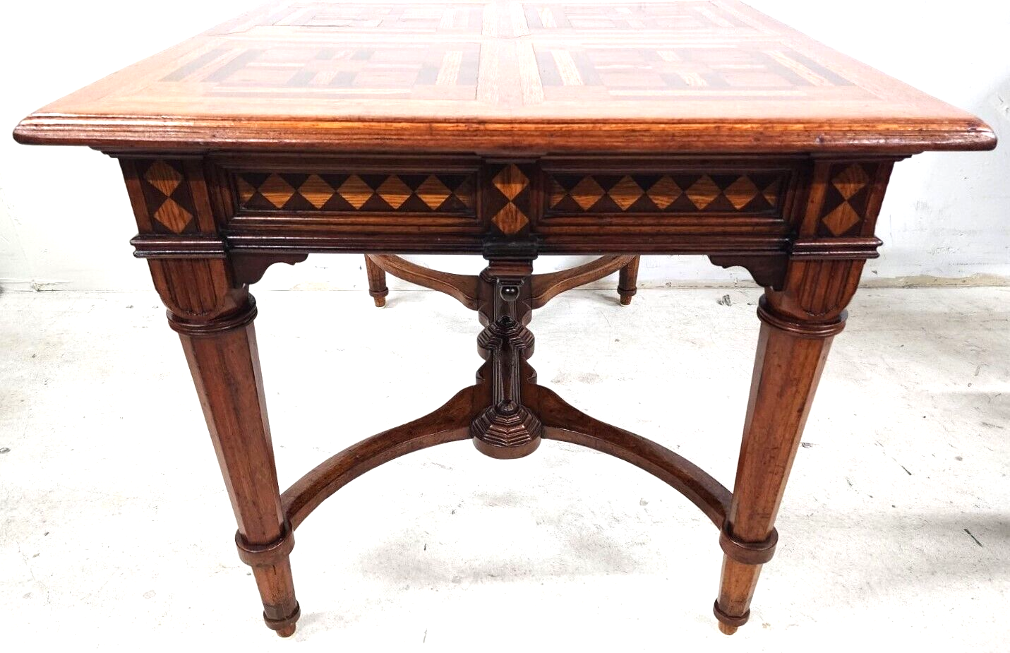 Antique Library Dining Table English 4 Drawer w Glass Top