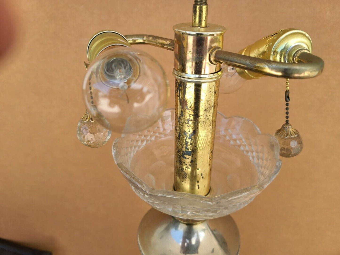 Vintage Signed Cut Thistle Pattern Lead Crystal Dual Light Floor Lamp 67"