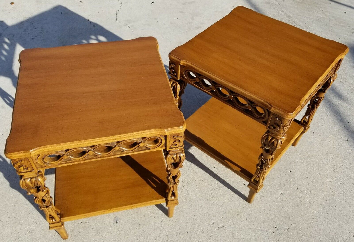 Pair of Vintage Italian Provincial Hand Carved Side End Tables
