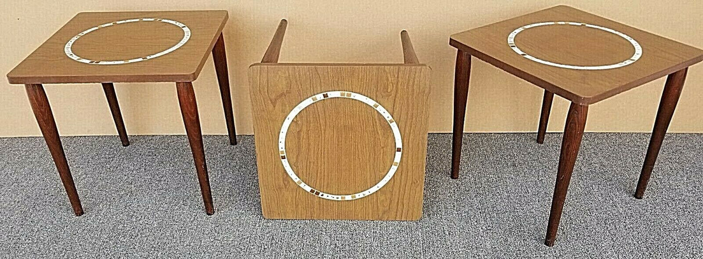 Set of 3 Vintage Mid Century Modern Tile Mosaic Stackable Drink Side Tables