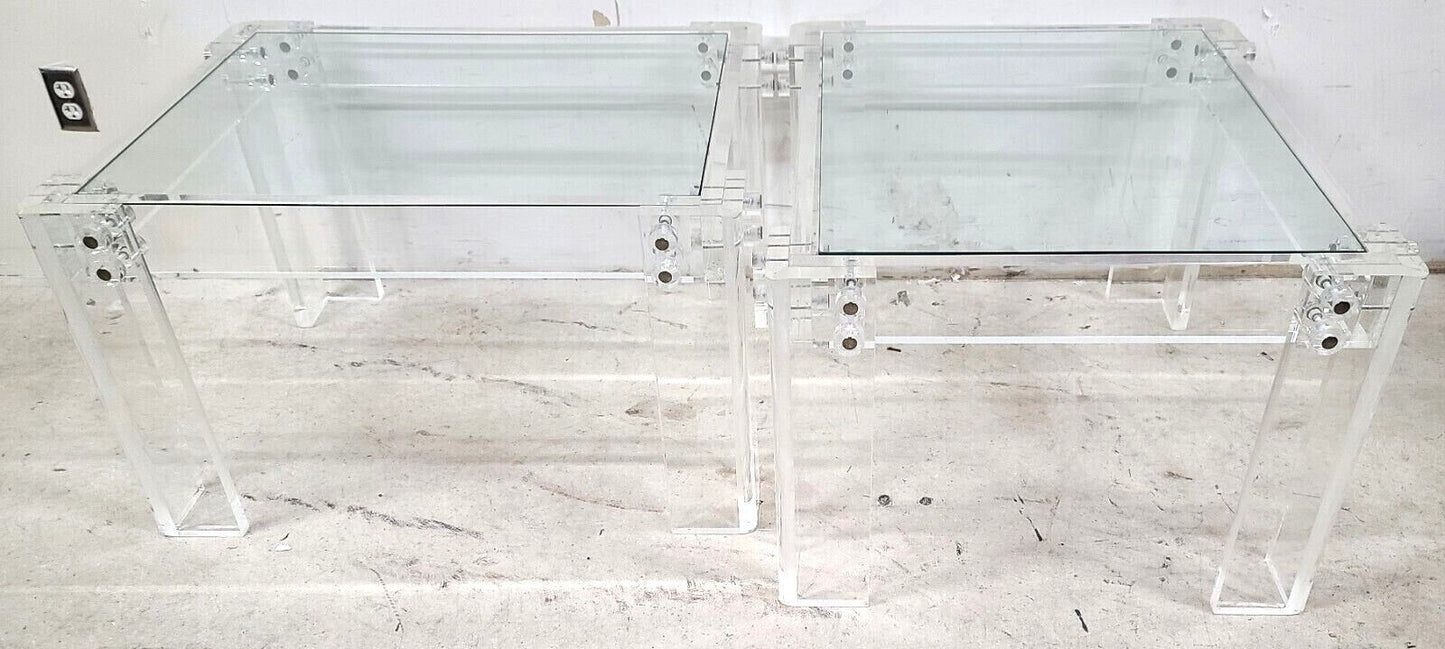 Oversized 1970s Vintage MCM Lucite Glass Side End Tables