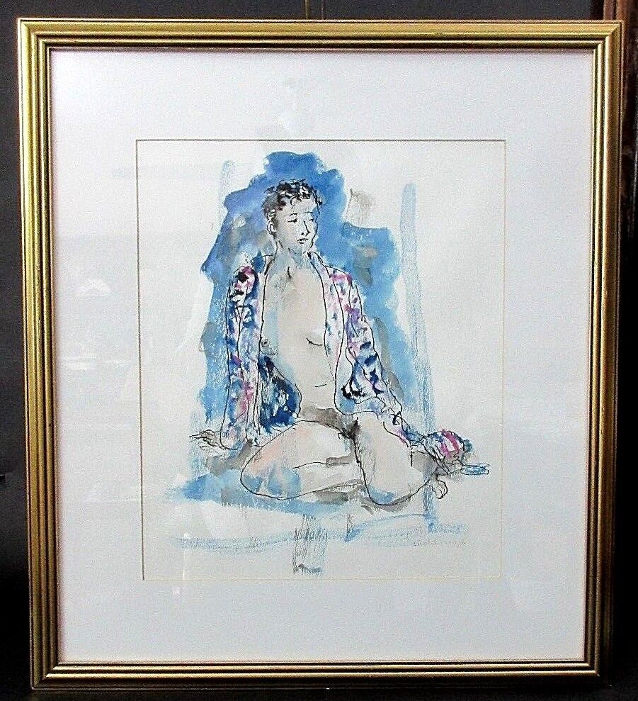 1997 Signed L RICHMONDS Female Nude Watercolor Painting on Paper Framed