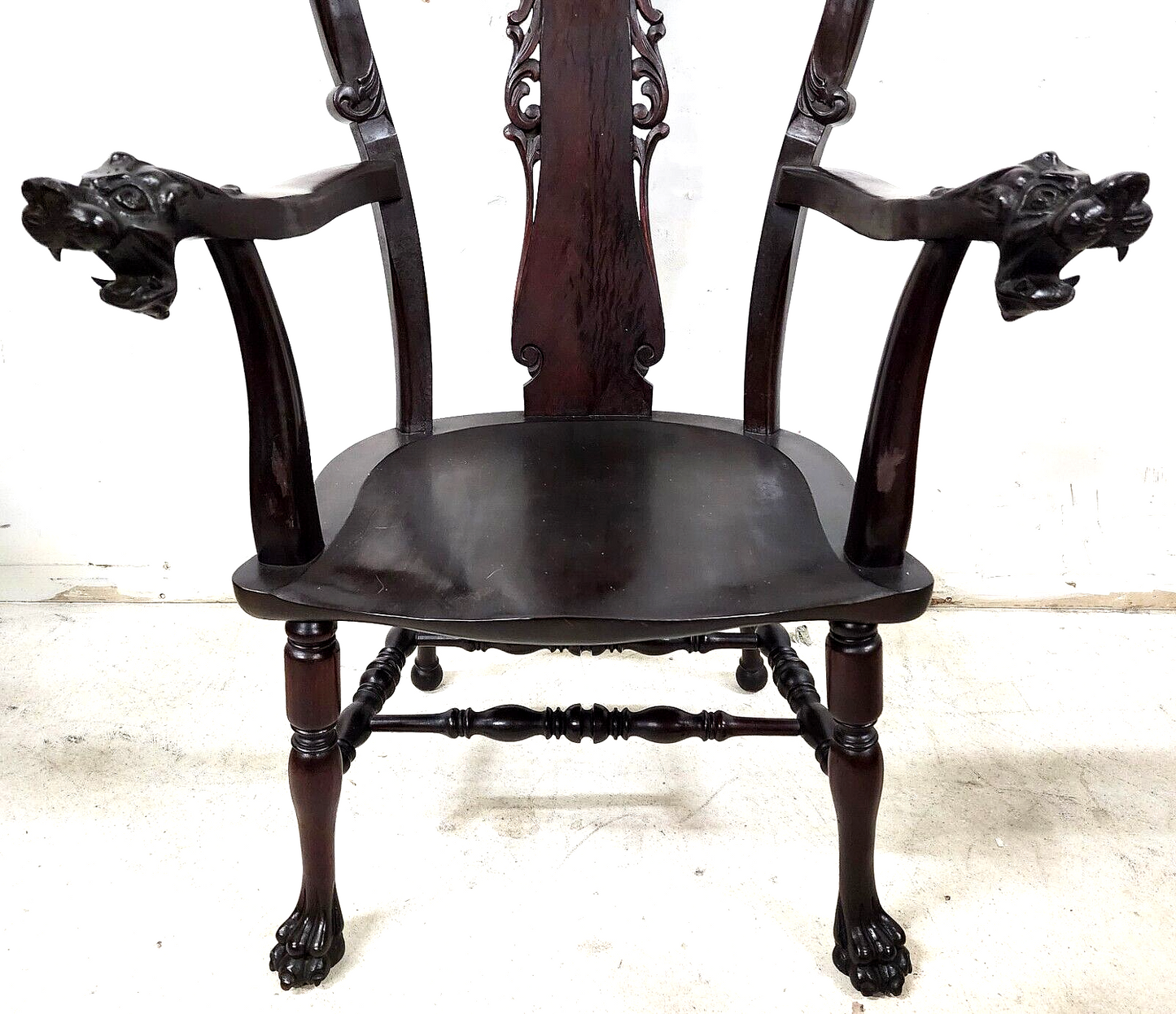 Antique Armchair Desk Dining Accent Mahogany Carved Dragons by STICKLEY & BRANDT