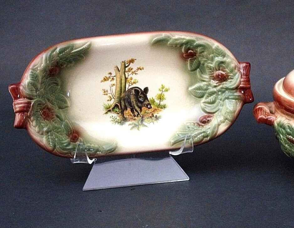 KERAMIK STUDIO LINE HANDMADE POTTERY 12" Handled Serving Dish with Wild Boar