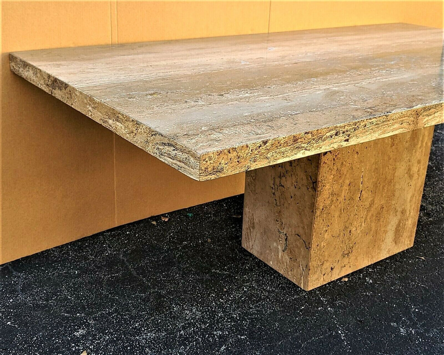 1970's Italian Walnut Travertine Highly Polished Marble Dining Table