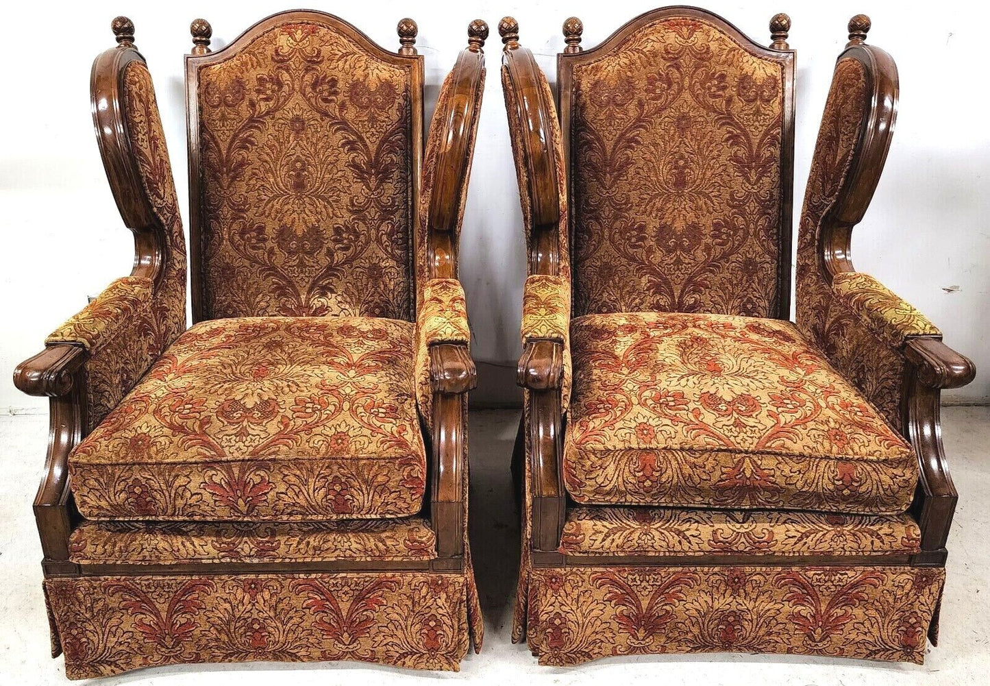 Pair of Oversized Regal French Wingback Armchairs by CENTURY FURNITURE