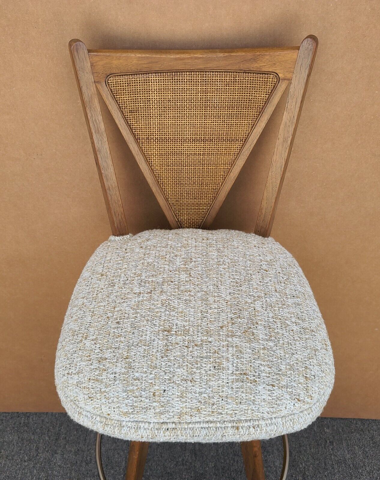 Vintage Mid Century Danish Modern Caned Back 360 Swivel Barstool