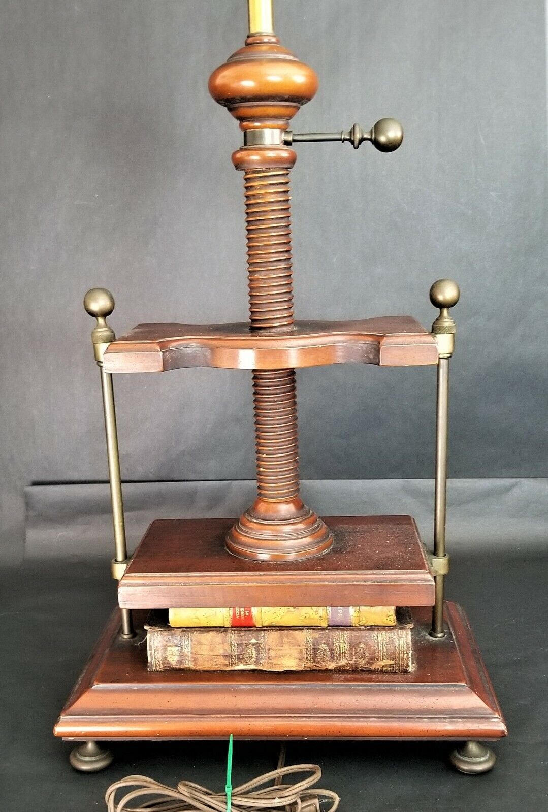 Vintage NORMAN PERRY Wood Book Press Library Table Lamp with Real Books