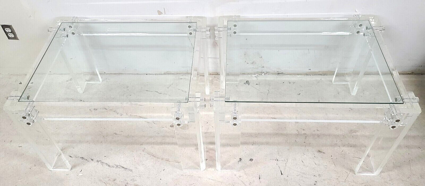 Oversized 1970s Vintage MCM Lucite Glass Side End Tables