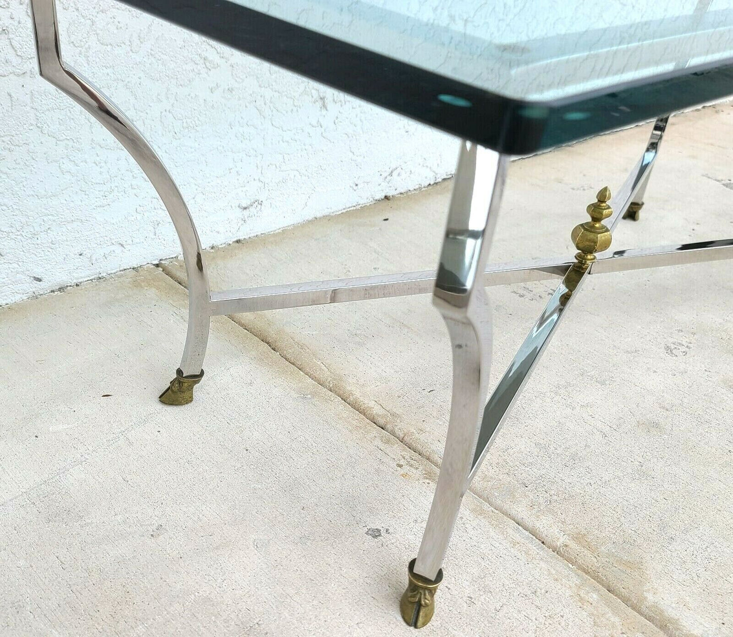 MAISON JANSEN Mid Century Italian Modern Chrome & Glass Coffee Table Hoof Feet