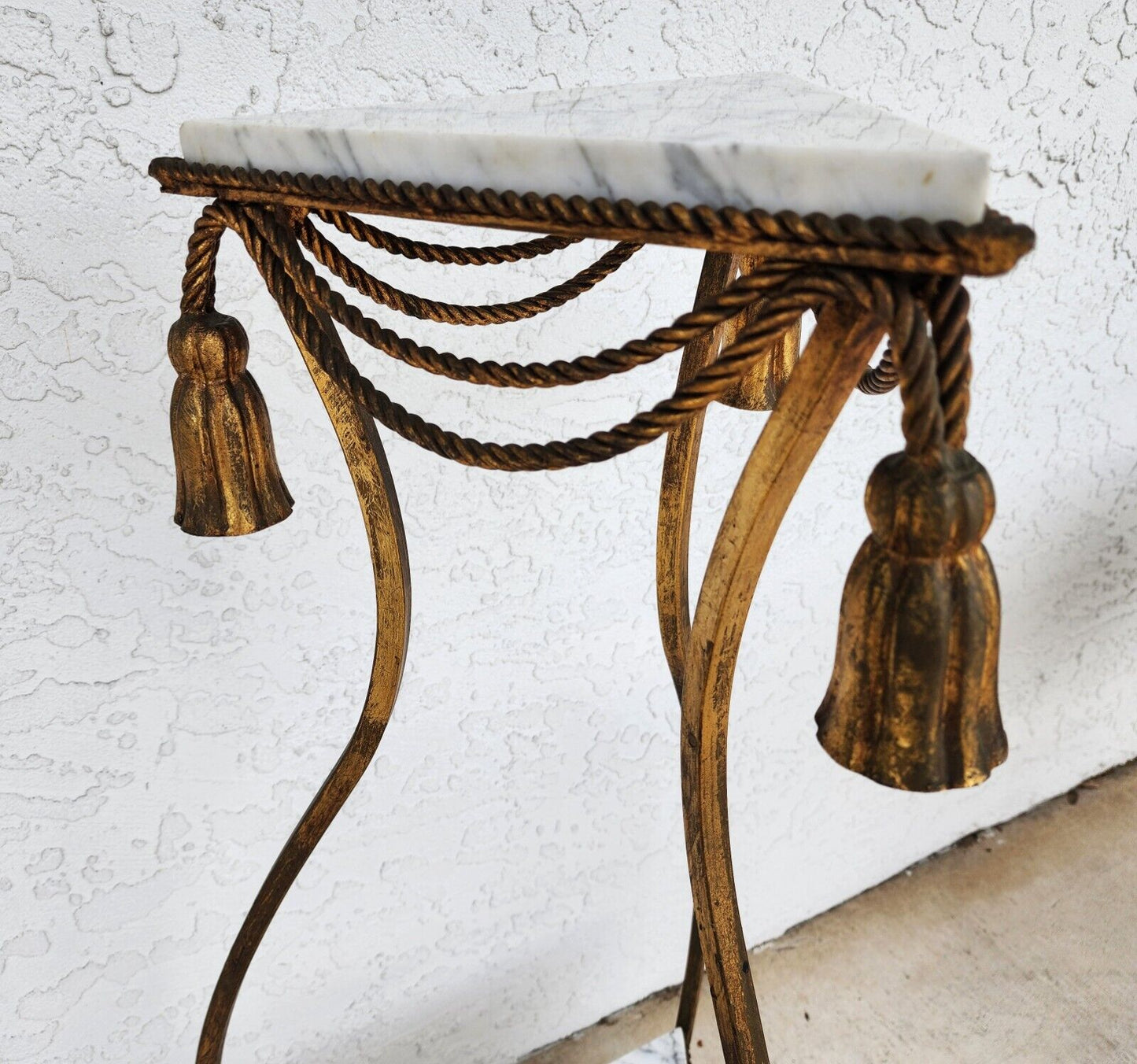 Rope and Tassel Gilt Pedestal with Carrera Marble Vintage