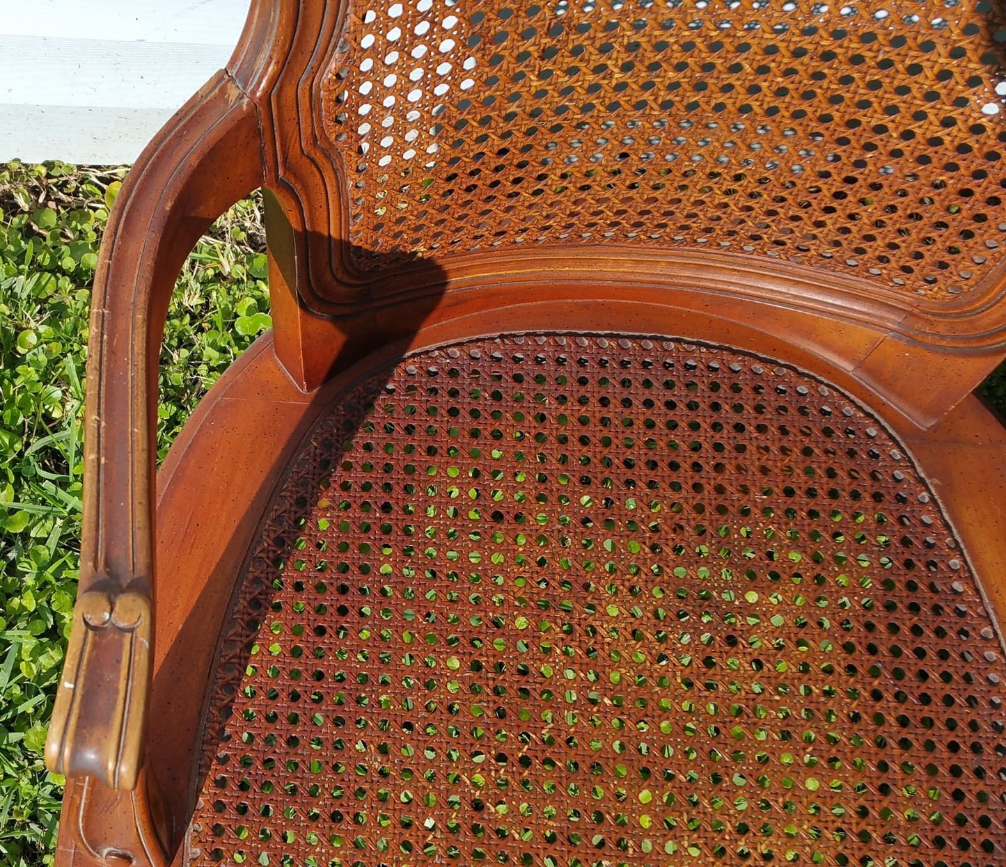 Pair of Vintage Louis XV French Provincial Country Cane Back & Seat Armchairs