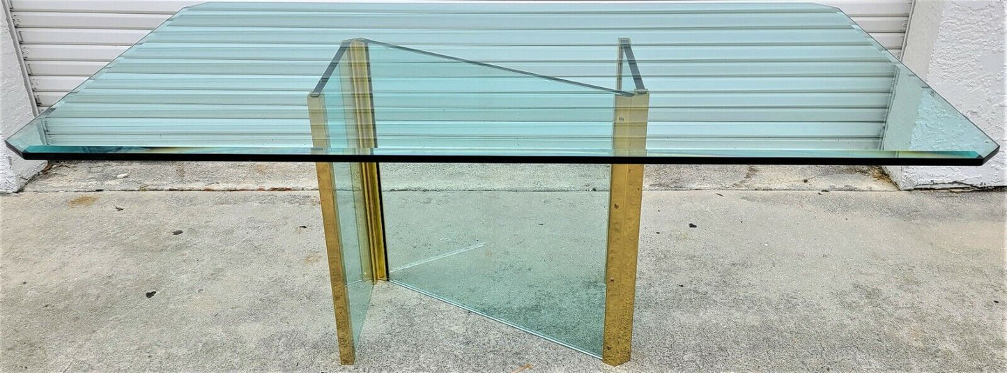 1970's Leon Rosen for PACE COLLECTION Glass & Brass Dining Table 72" x 40"
