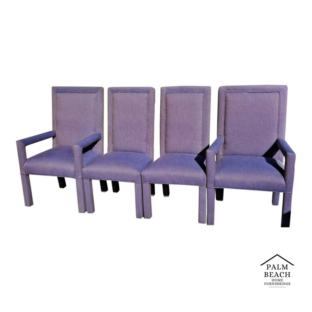 Set of 4 High End Upholstered Blue Parsons Dining Chairs Spring Supported Seats