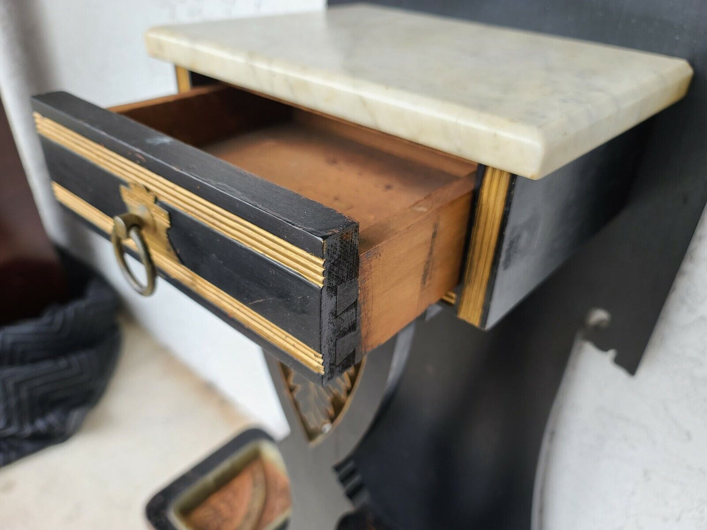 Antique M & H Solid Wood Hall Tree with Marble Top and Drawer