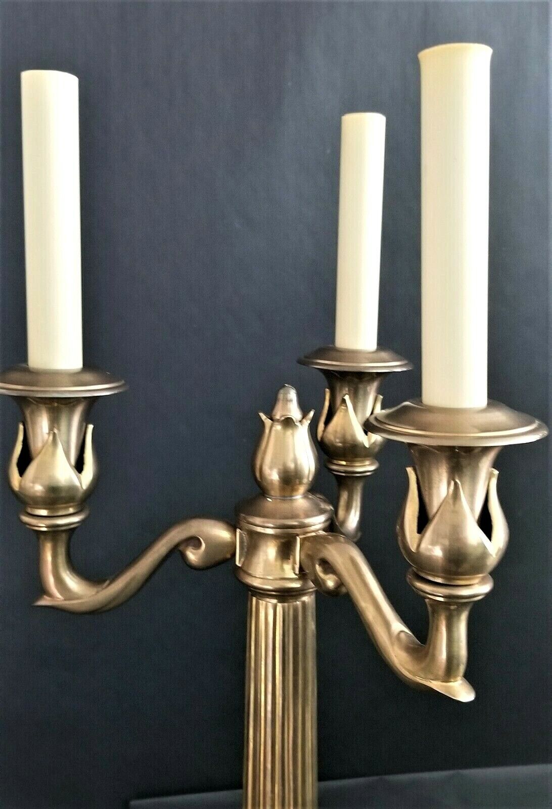 Pair of 1986 CHAPMAN Heavy Brass Candelabra Fluted Column Table Lamps