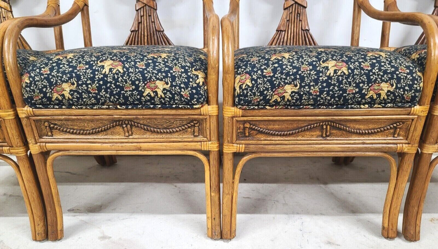 (4) Vintage Bamboo Bentwood Rattan Wheat Back Dining Armchairs