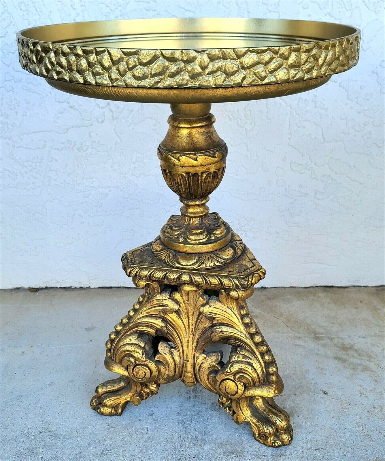 Antique Louis XV Brass Wrapped Gilt Side Accent Table With Serving Tray