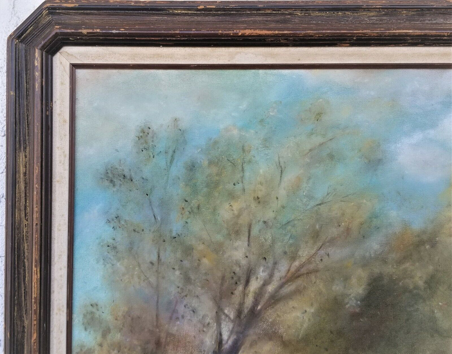Vintage Signed "A. S." Horse and Rider in the Forest Painting on Canvas 30 x 24