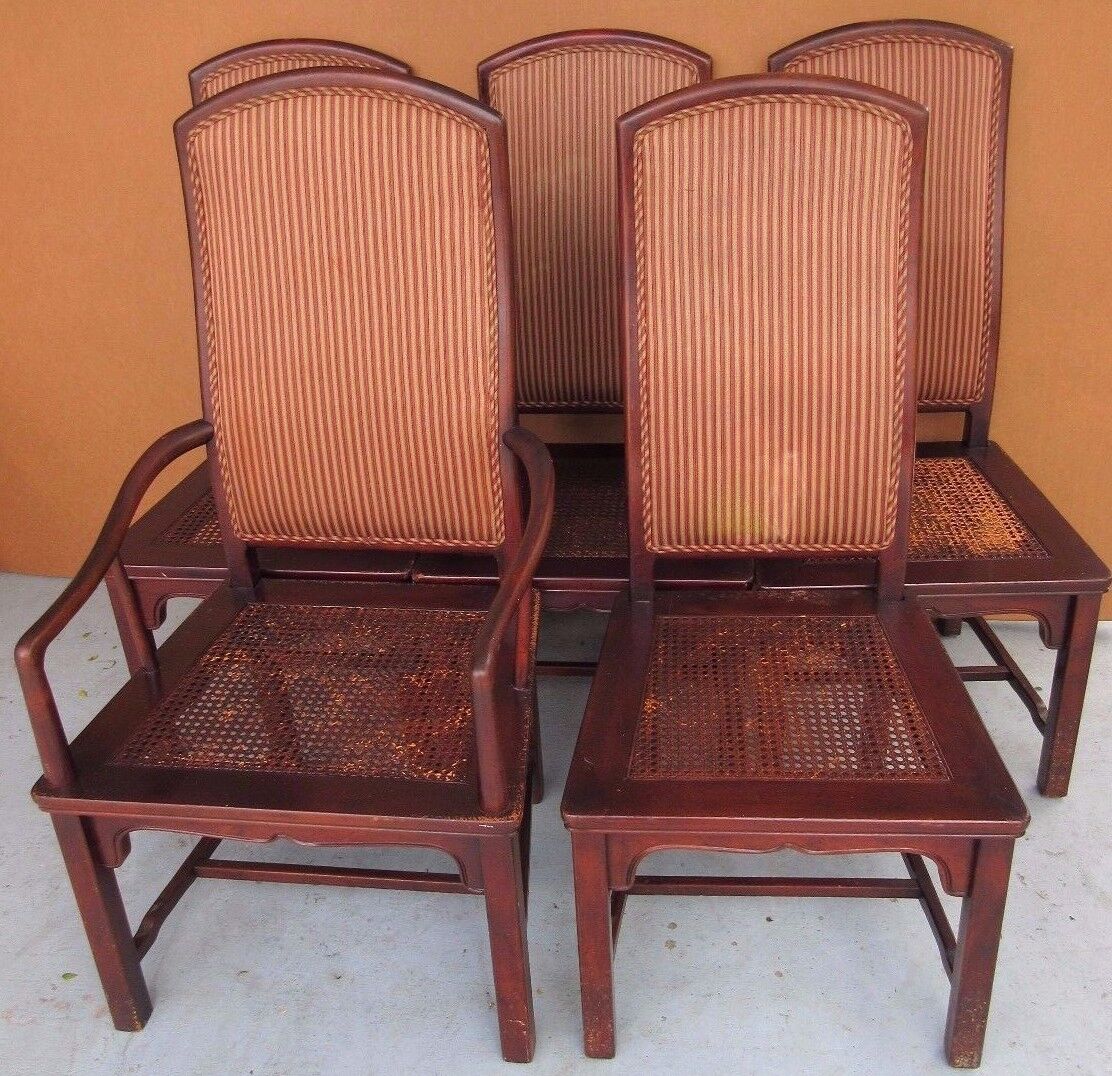 (5) Vintage HENREDON ASIAN COLLECTION Cane Upholstered Back Mahogany Dining Chairs