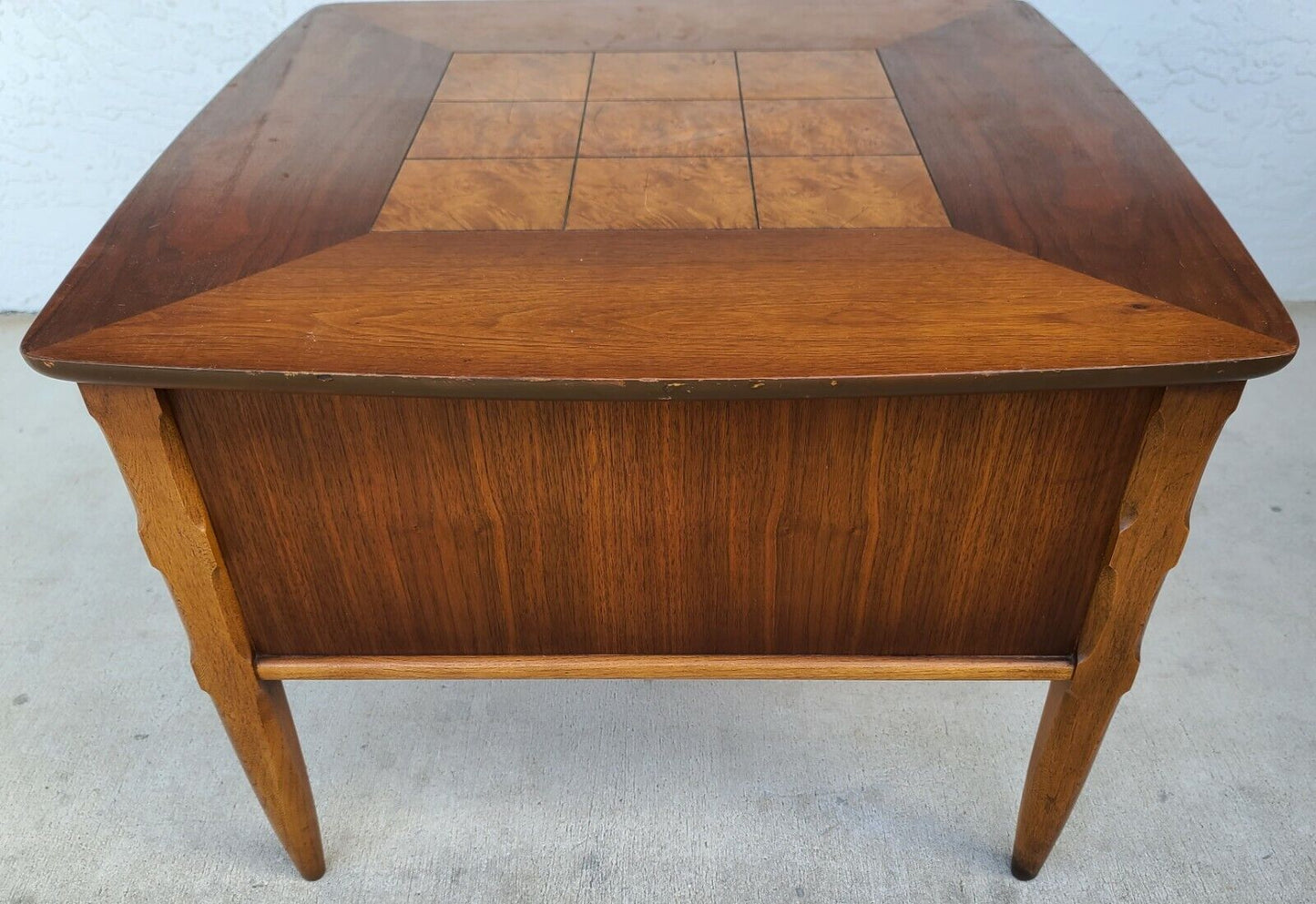 Vintage Mid Century LANE MCM Walnut and Burl Side End Table 2 Drawers 1923