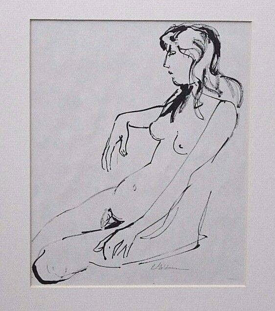 Original Edward Goldman (1916-2006) Impressionist Female Nude Ink on Paper #778