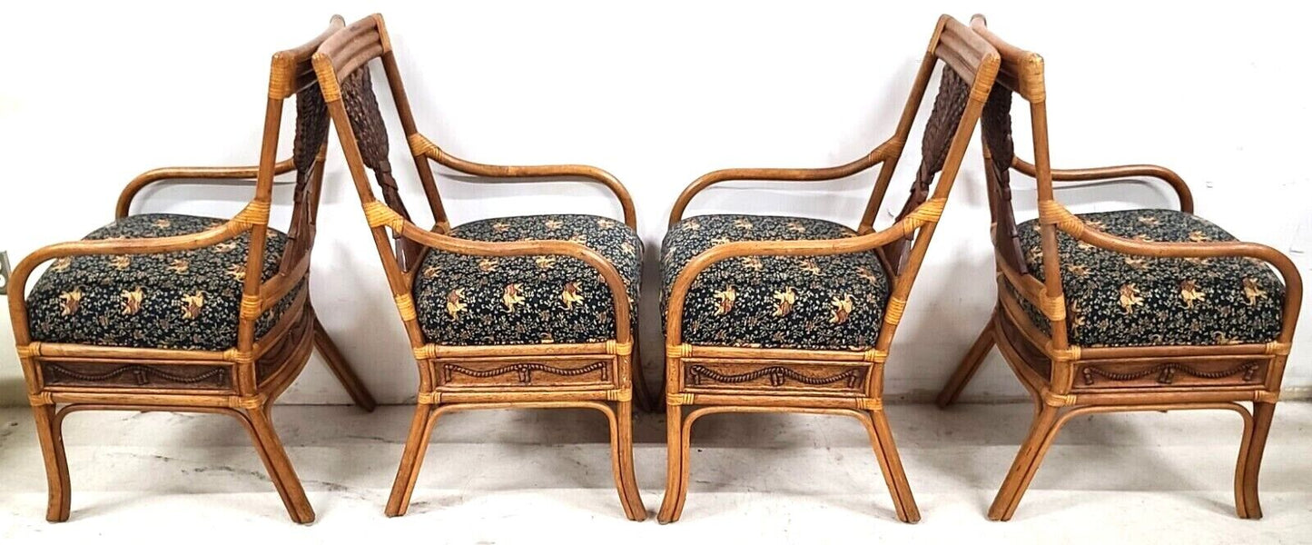 (4) Vintage Bamboo Bentwood Rattan Wheat Back Dining Armchairs