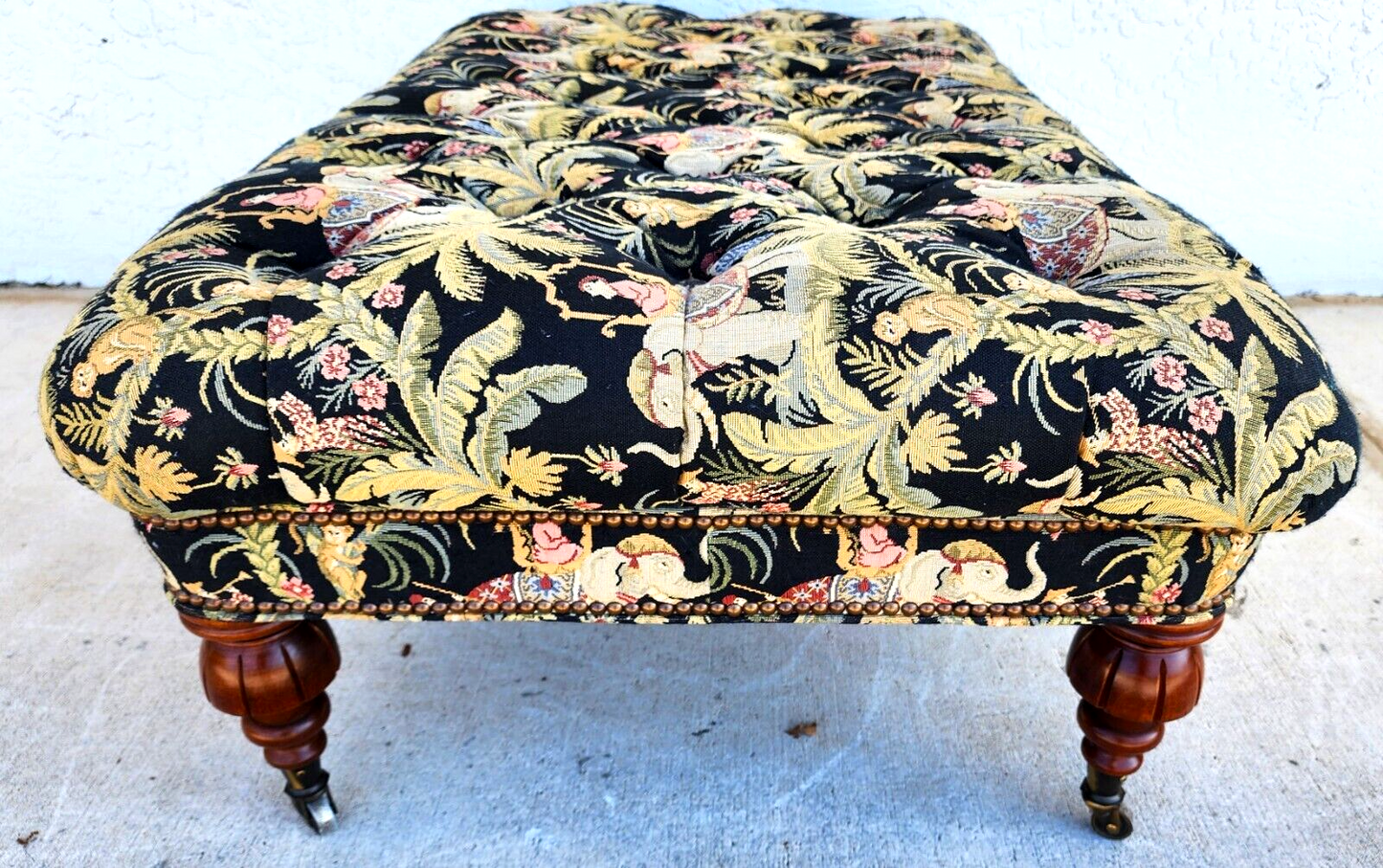 Oversized Ottoman Table Tufted Rolling Elephants Monkeys