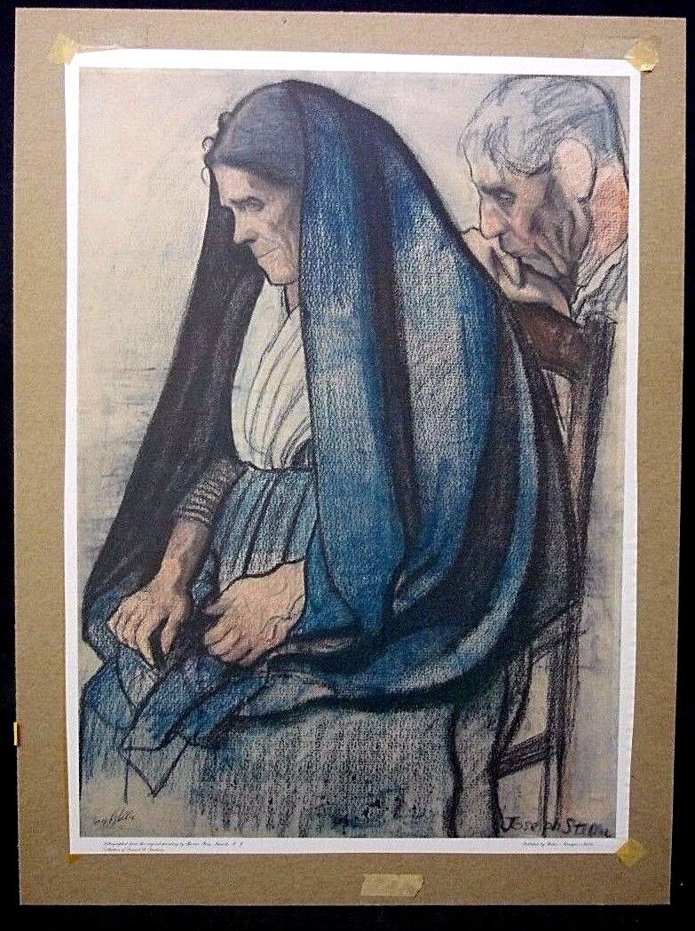 Vtg Joseph Stella (1847-1946) Offset Barton Press Lithograph of Old Couple