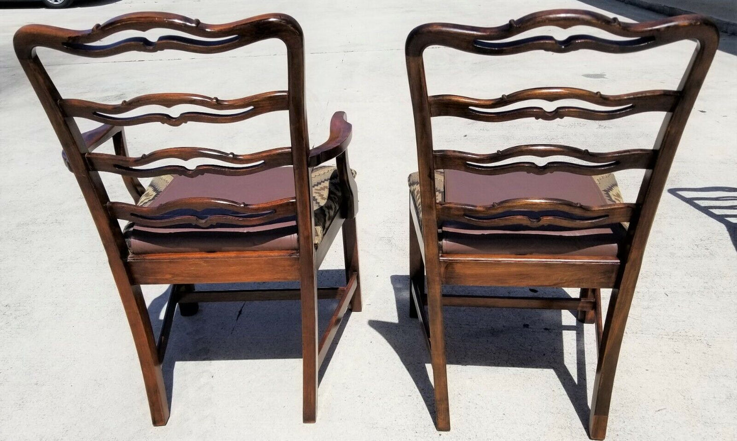 Vintage English Chippendale Style Mahogany Ribbon Back Dining Chairs - Set of 6