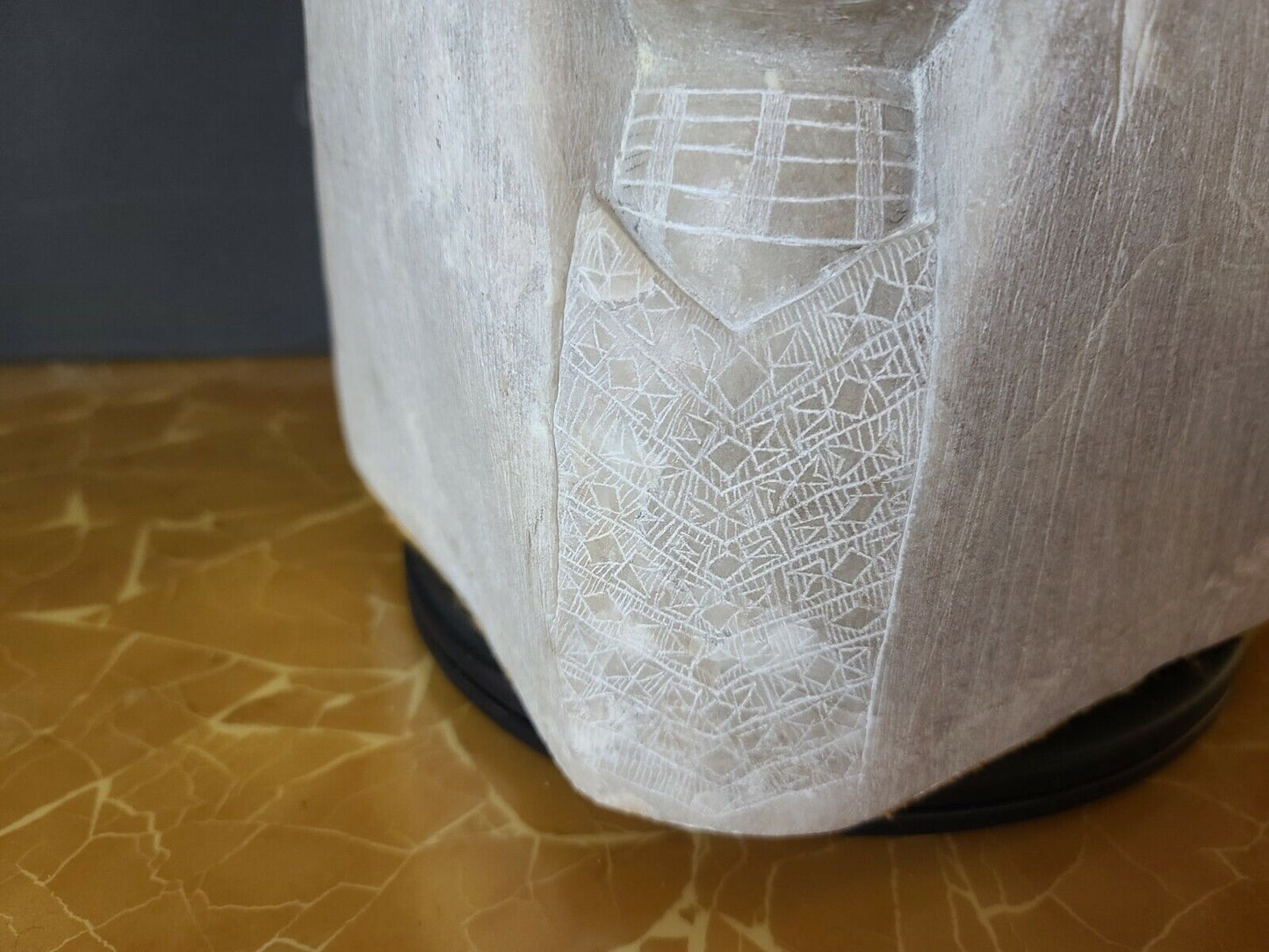 Monumental Signed Native American Alabaster Sculpture Man Woman Child Village