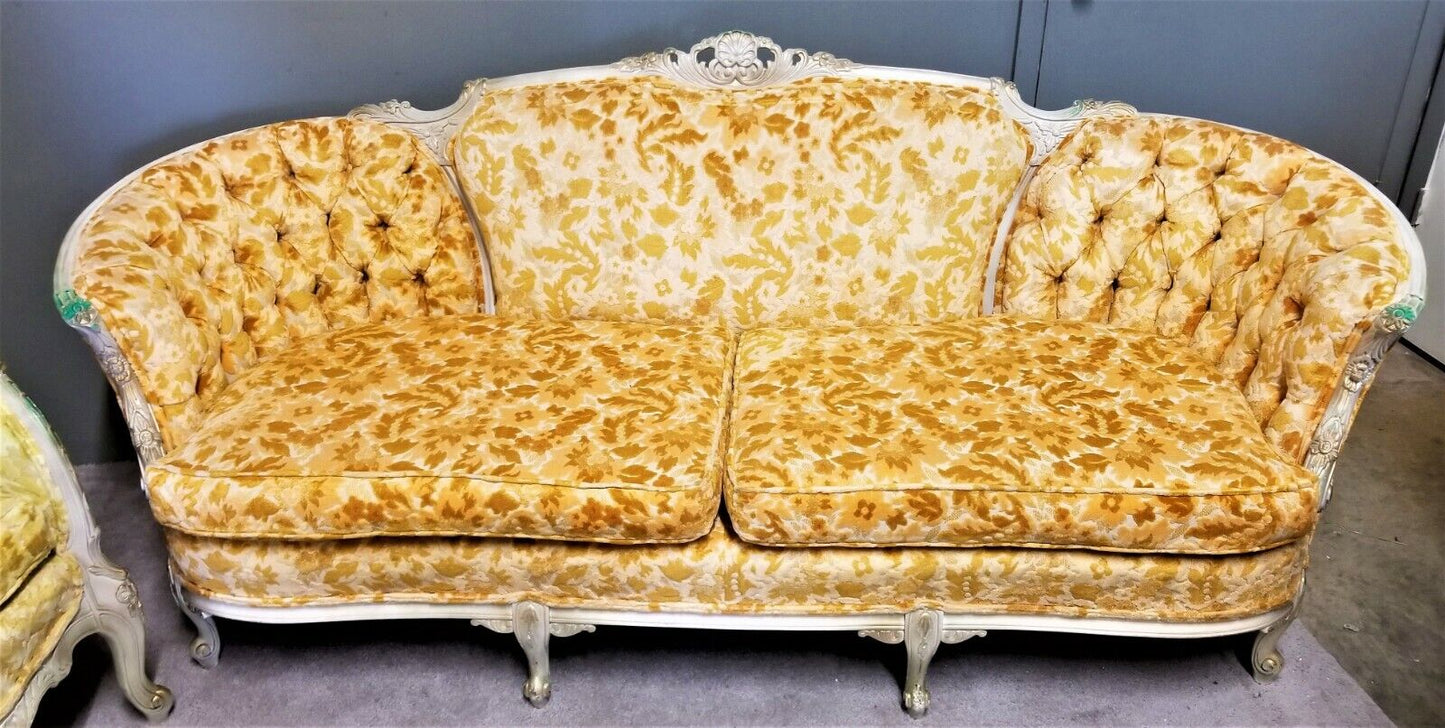 EUC! Antique French Louis XV Rococo Hand Carved Burnout Velvet Wing Back Chair