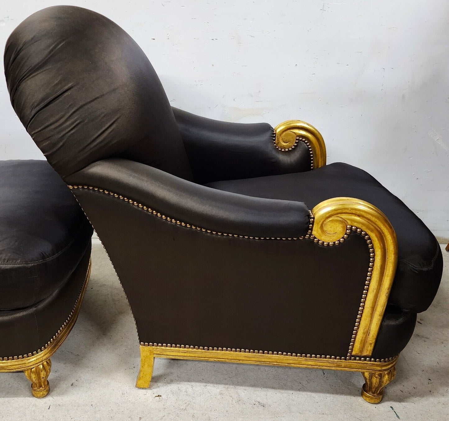 Art Deco Gilt Finish Club Chair & Ottoman