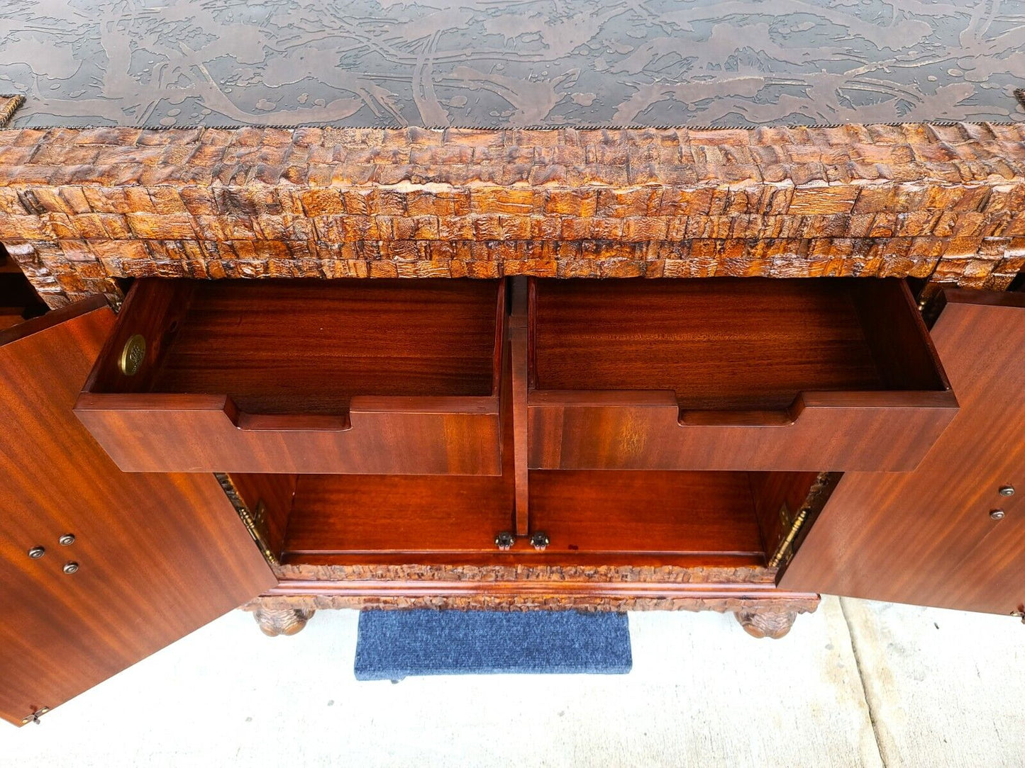 Huge Coconut Shell Brass Elephants & Brass Top Bar Cabinet by LLOYD BUXTON