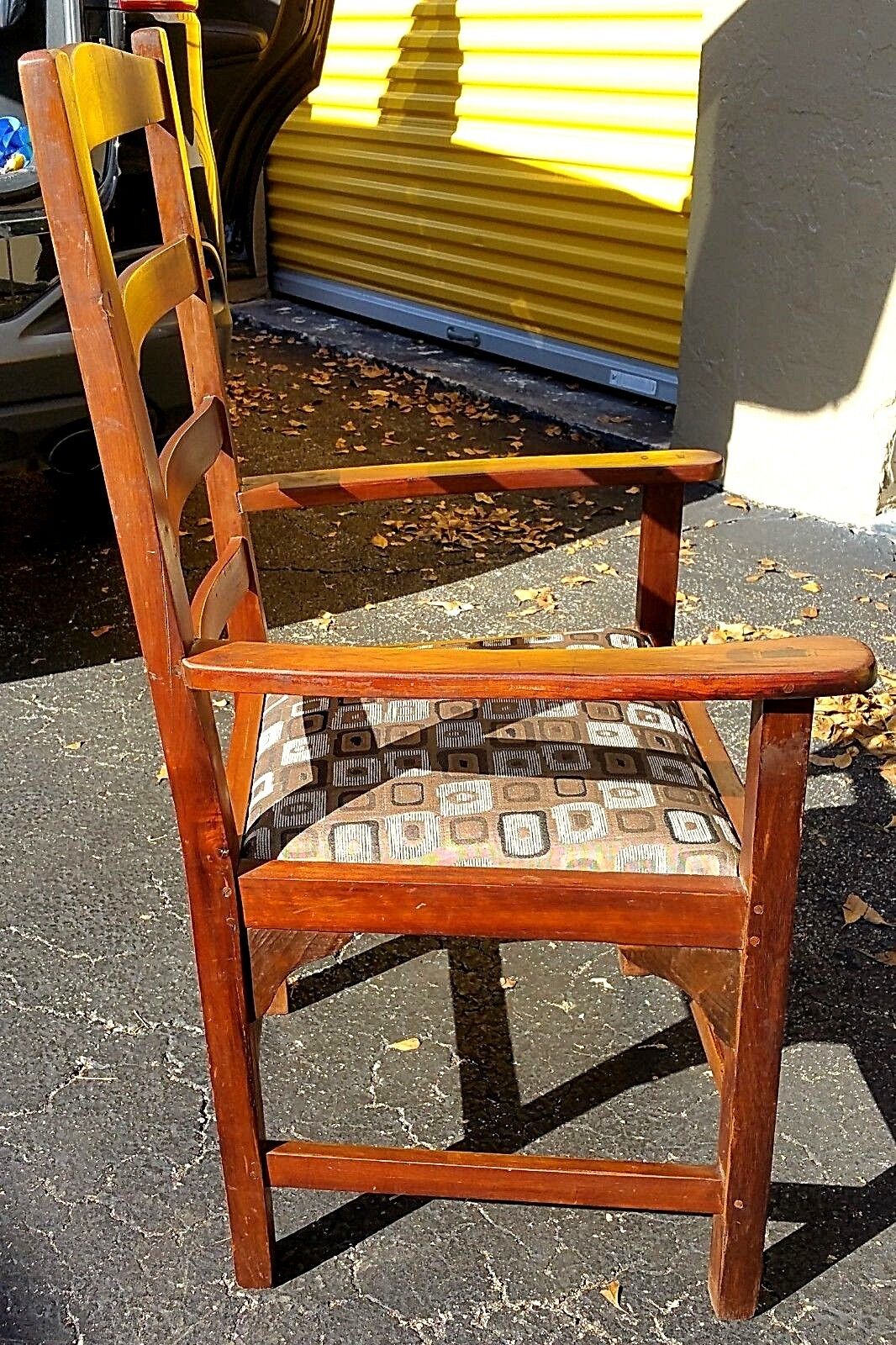 Pair of Antique Wood Ladder Back Dining Accent Armchair Rustic Pegged No Nails