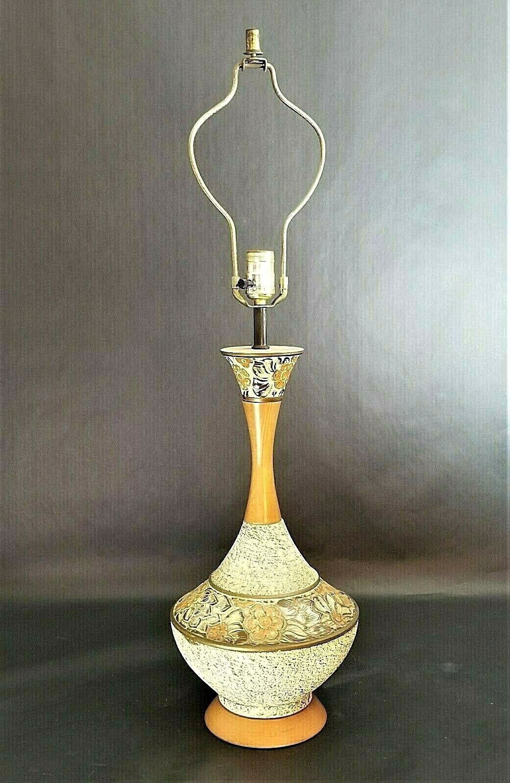 MCM 1960's " I Dream Of Genie " Table Lamp With Floral Design Danish Modern
