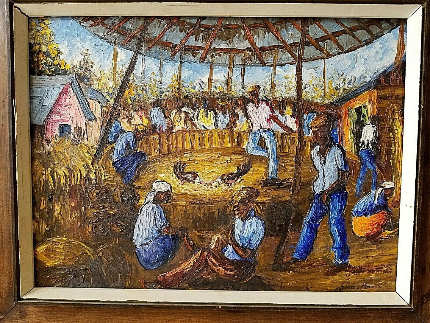 WESNER PIERRE-LOUIS (Haitian 1948-) Oil Painting of Cock Fight