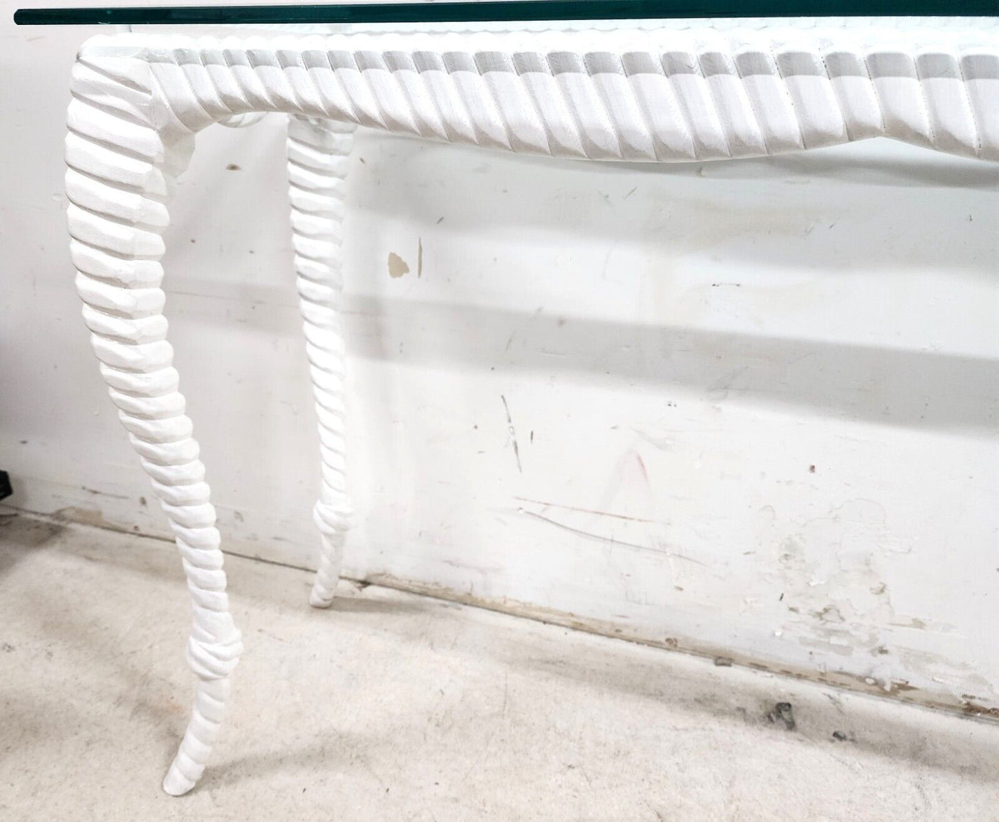 Italian Glass Console Solid Wood Faux Rope