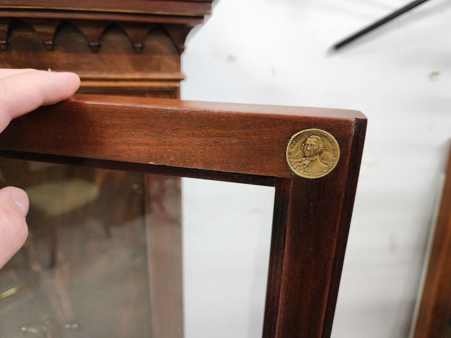 Antique China Cabinet Chippendale in Walnut by ROYAL FURNITURE Co