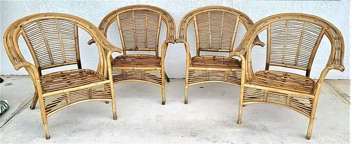 Set of 4 MCM FRANCO ALBINI Style Bamboo Rattan Bentwood Armchairs