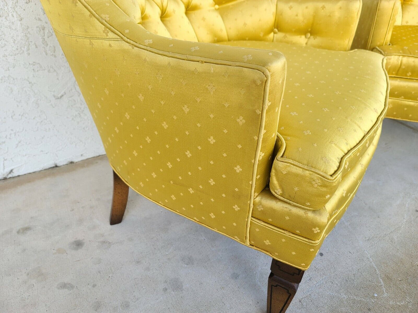 Mid Century SILVER CRAFT Hollywood Regency Tufted Club Lounge Chairs - A Pair