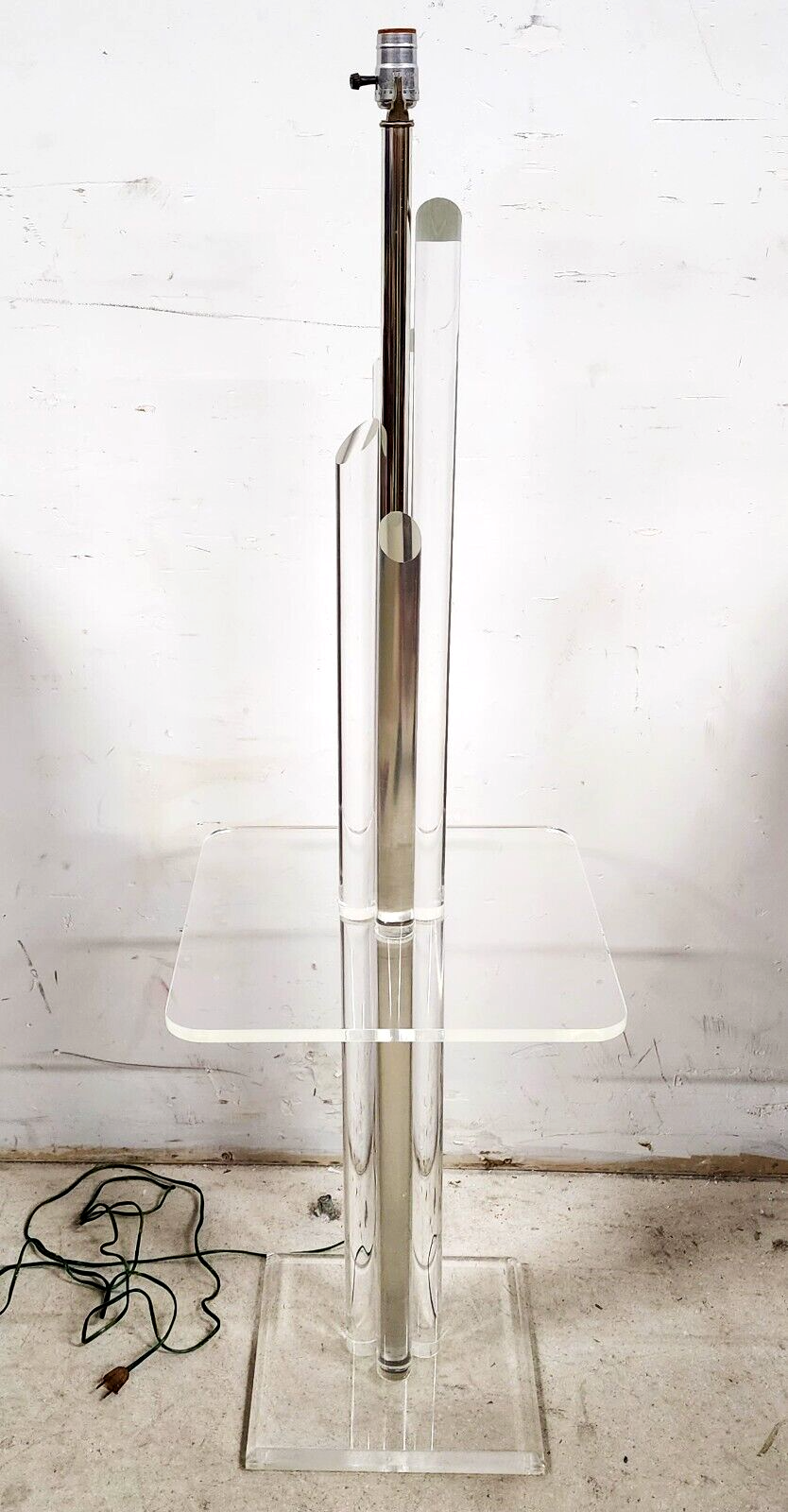 Lucite Floor Lamp with Table Vintage 1980s