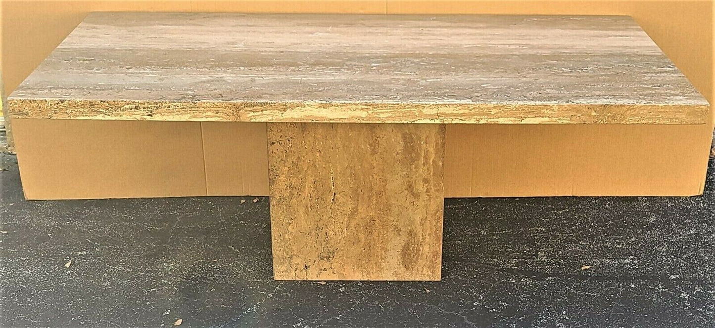 1970's Italian Walnut Travertine Highly Polished Marble Dining Table