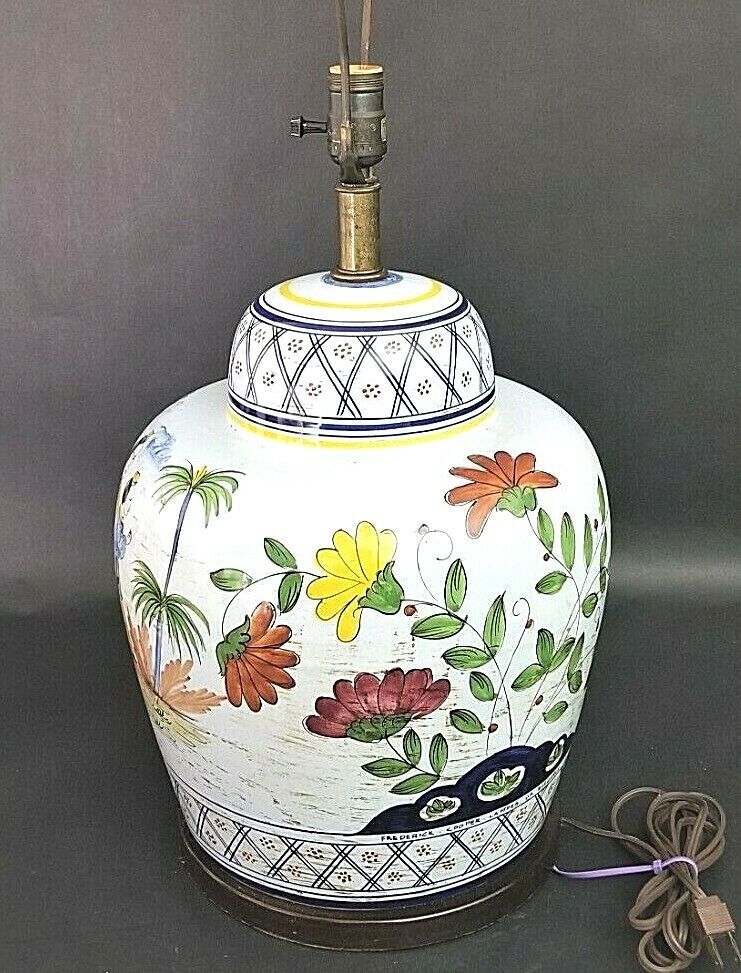 Large Signed FREDERICK COOPER Asian Chinoiserie Figures and Flowers Table Lamp
