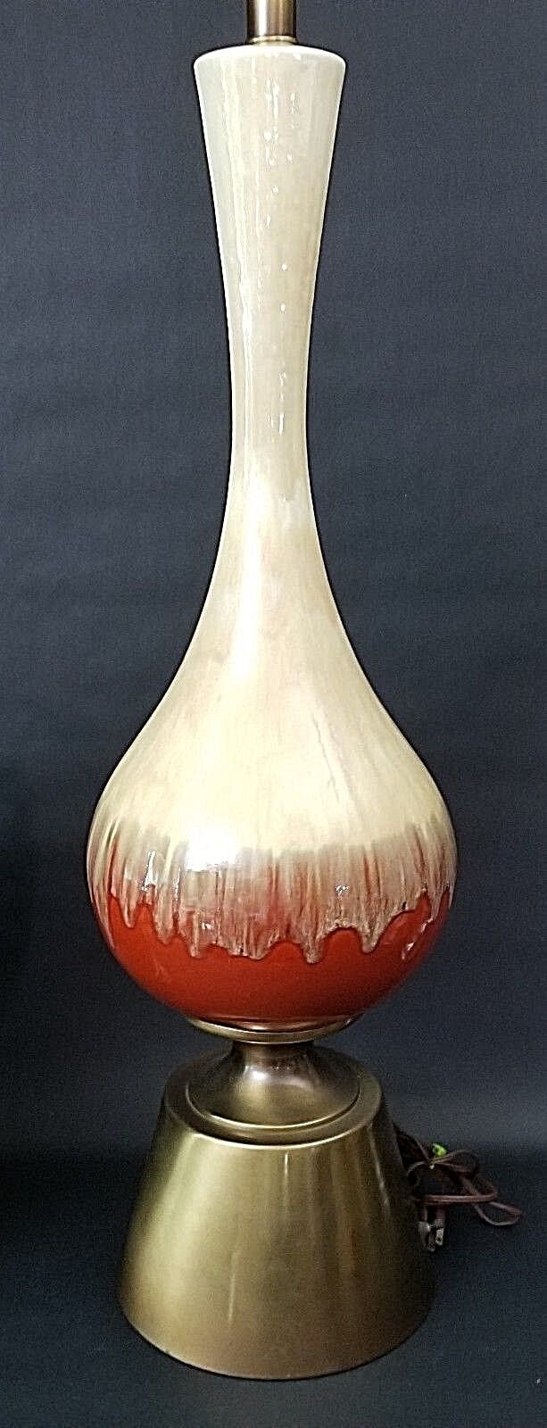 Huge 49" Vintage Torchier Floor Table Lamp Ceramic & Metal Drip Glaze