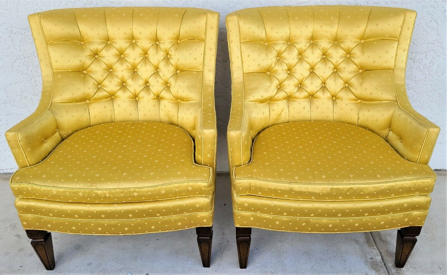 Mid Century SILVER CRAFT Hollywood Regency Tufted Club Lounge Chairs - A Pair