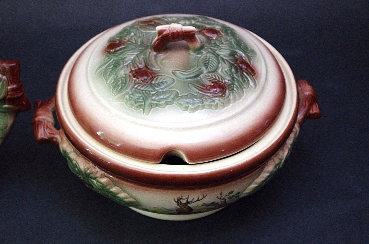 Antique KERAMIK STUDIO HANDMADE PEASANT POTTERY Wild Game Serving Soup Tureen