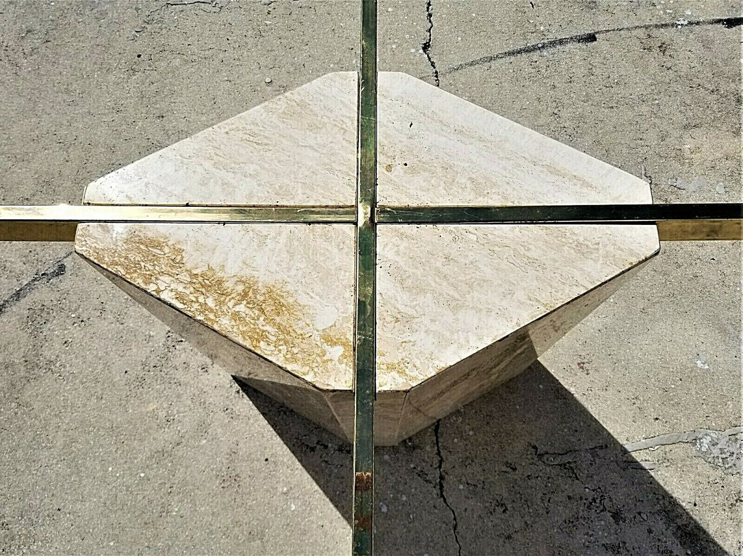 MCM ELLO Style Vintage Polished Italian Travertine Marble Dining Table 80" x 39"